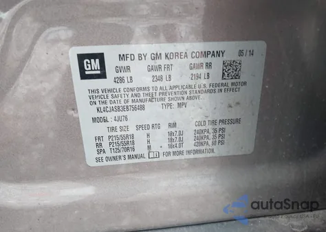 2014 Buick Encore from USA, damaged, VIN KL4CJASB3EB756488